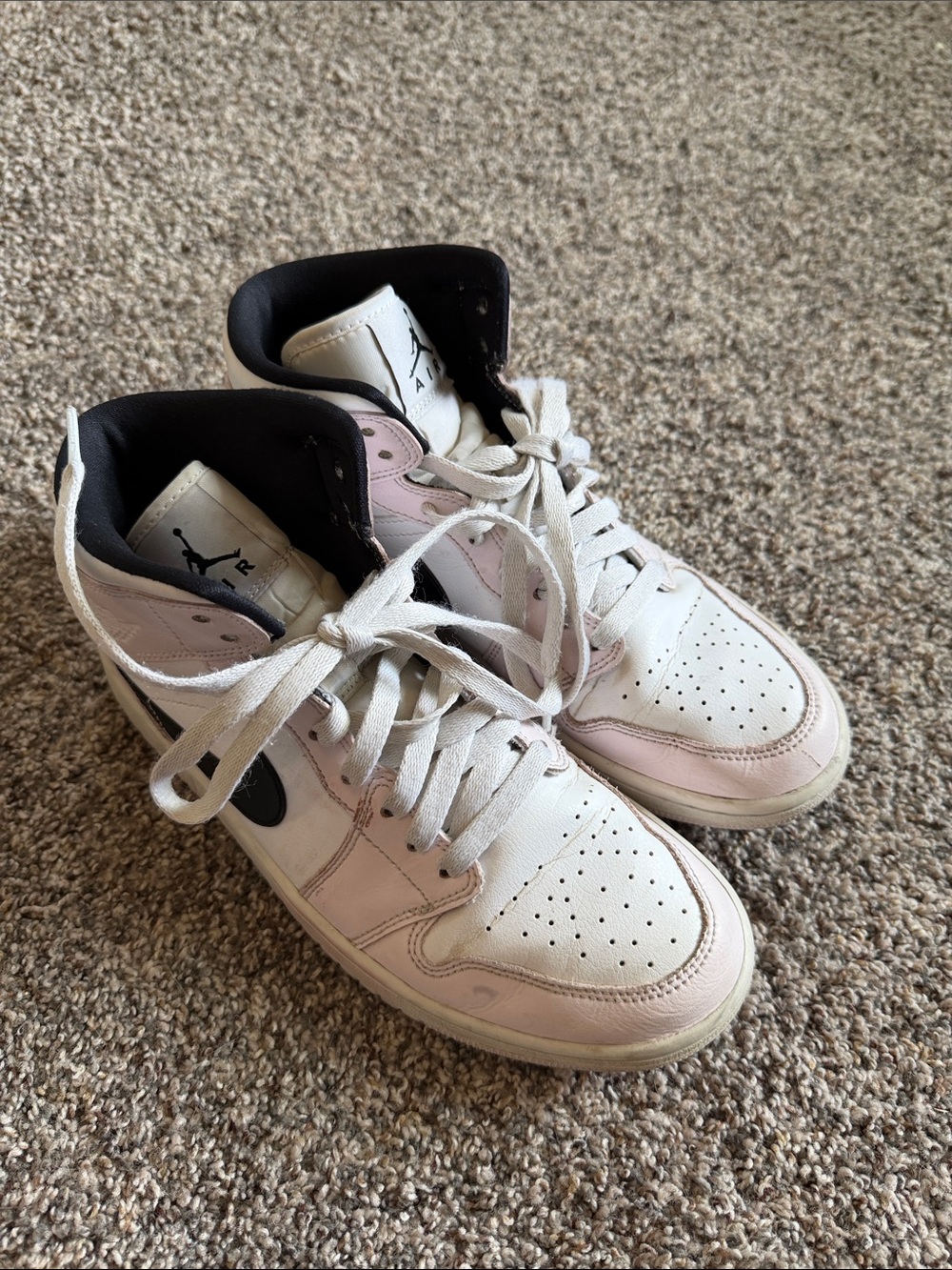 Jordan 1 Mid Barely Rose High Top Air Jordan Style Sneakers in White and Lt Pink